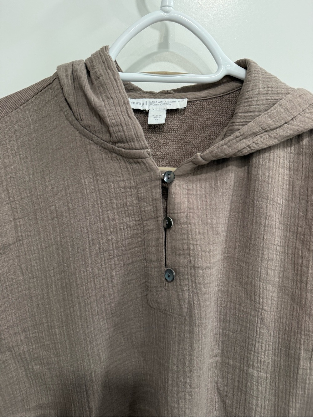 Pure Jill J Jill Pullover Hood Organic Cotton Gauze French Terry XS Driftwood - Picture 7 of 8